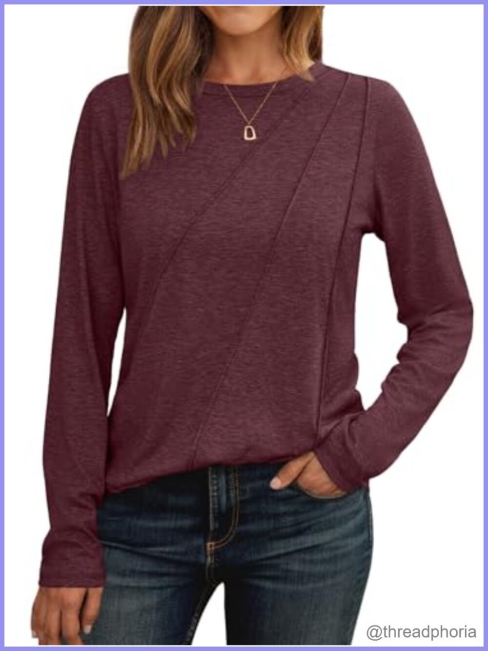 Women's Long Sleeve Tunic Top Loose Fit Crewneck Pleated Casual Shirt